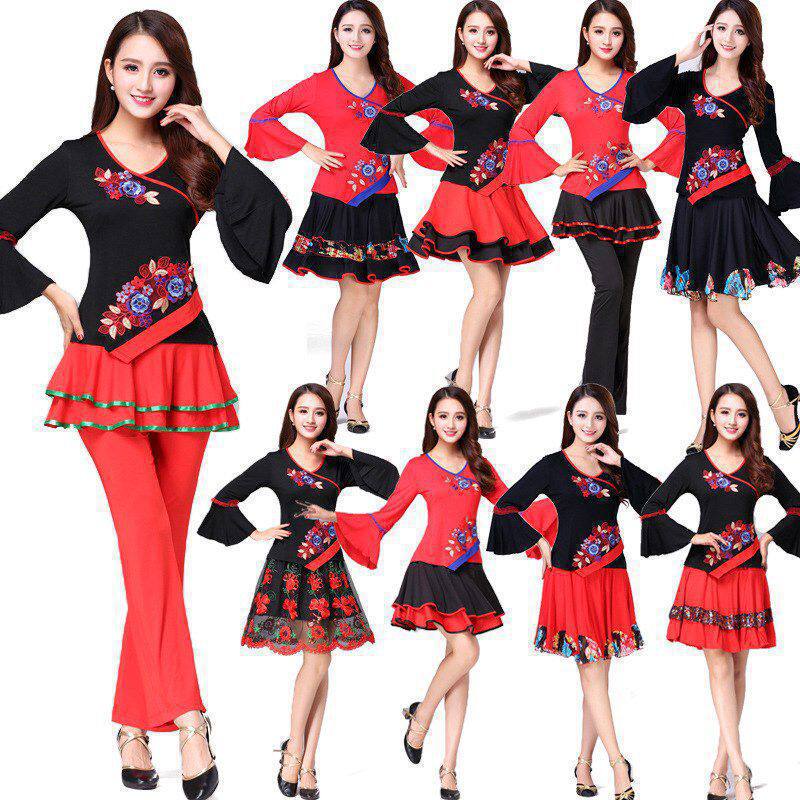 新款广场舞服装套装拉丁舞练习长袖短裙子舞蹈衣服演出中老年|ruв категории Женская одежда, костюм/национальная одежда/театр костюм, национальная одежда/этап погрузки - от Buy2taobao.com для оказания профессиональной услуги покупки агента Taobao