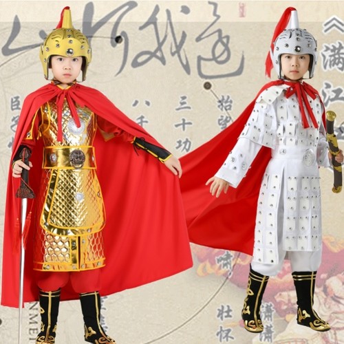 儿童古装汉服三国演义士兵演出服花木兰古代士兵服装岳飞将军盔甲