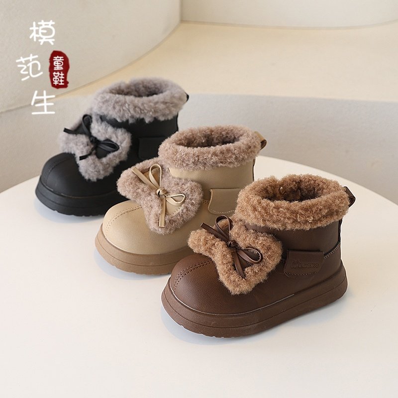 女童加绒保暖大棉蝴蝶结棉靴