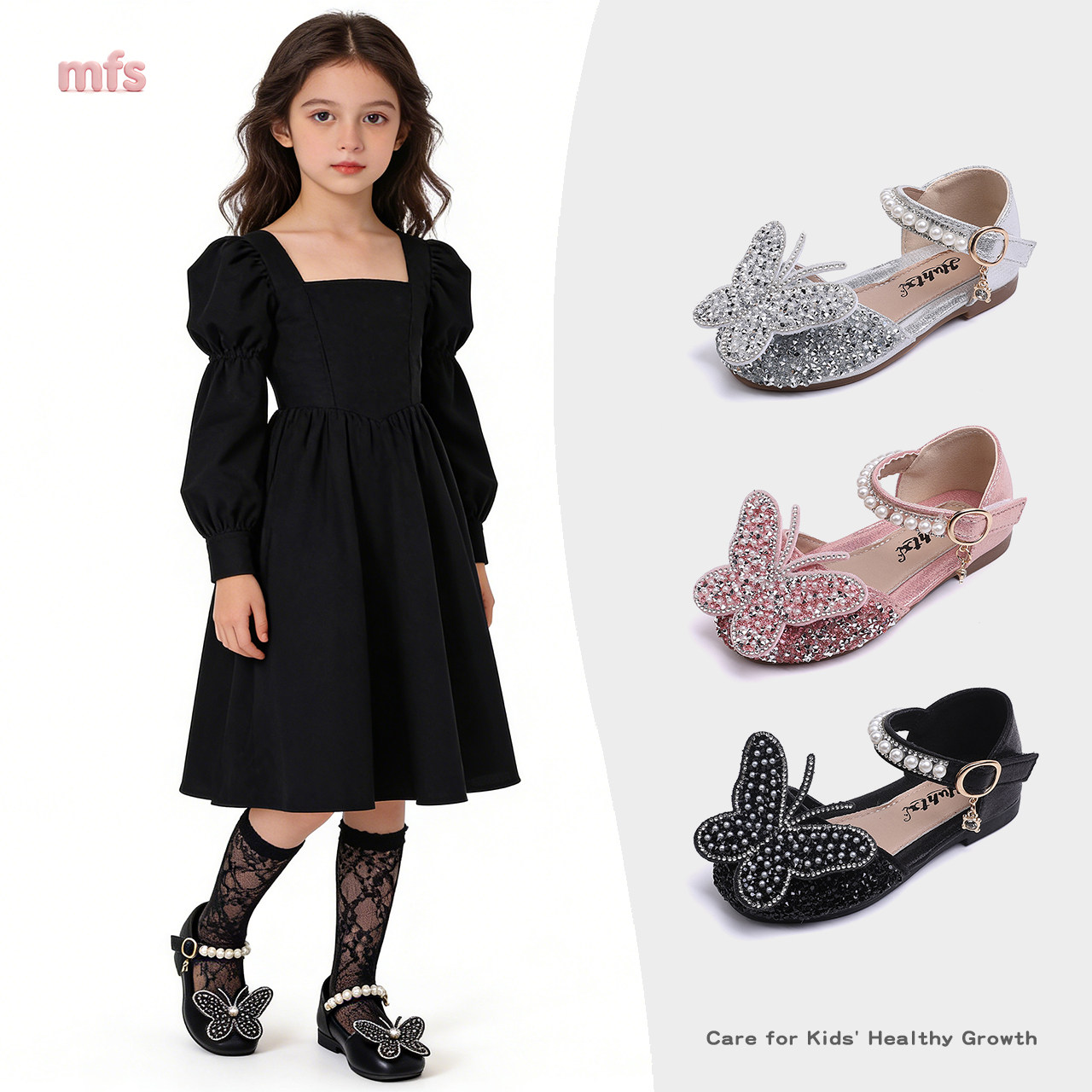 女童水钻蝴蝶公主鞋2026春夏新款演出包头凉鞋小女孩珍珠表演单鞋