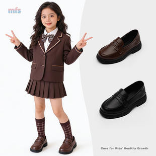 男女童英伦皮鞋2026春秋新款儿童黑色百搭复古一脚蹬休闲公主单鞋