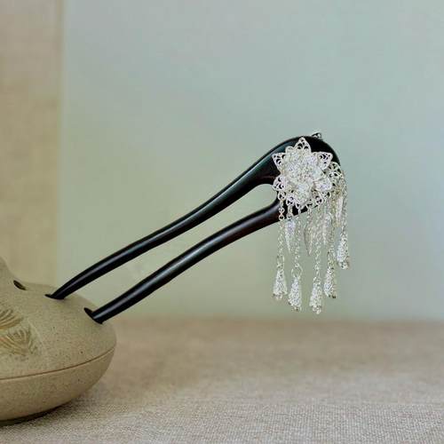 天然黑檀木发簪U型发簪民族风步摇发钗仙气新中式送礼百搭发饰