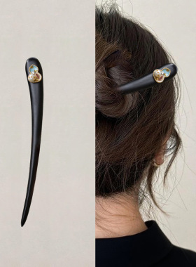 淡水珍珠葫芦发簪镀真金短款檀木
