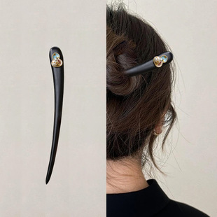 淡水珍珠葫芦发簪镀真金15CM短款 檀木日常通勤上班族旗袍簪子盘发