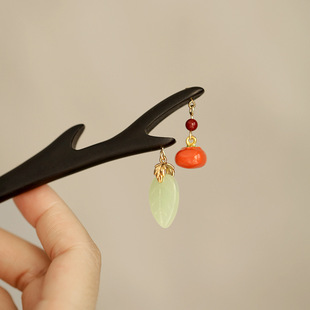 原创【柿叶有成】事业有成黑檀木树枝盘发簪子好运寓意送礼祈福