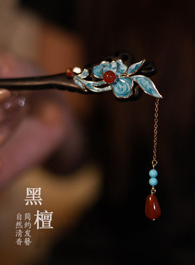 烧蓝发簪新中式景泰蓝簪子高级感