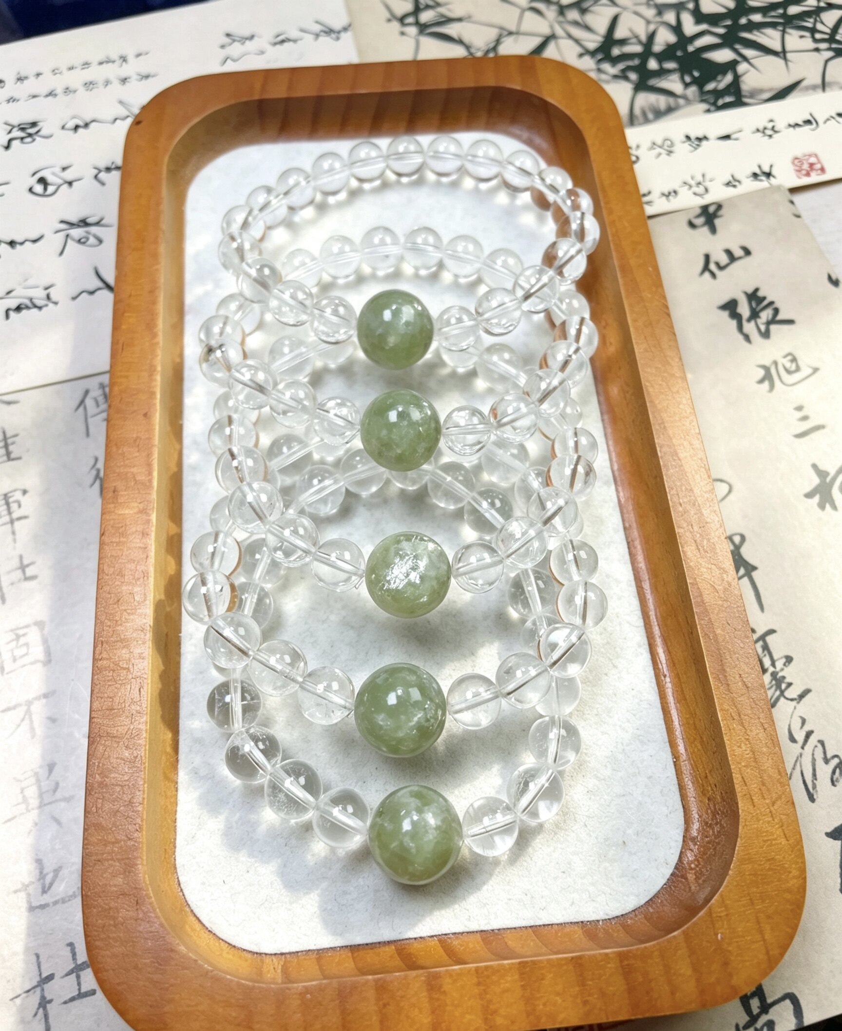 天然白水晶搭配绿祖母晶设计款手链水晶手串原创设计款手链简约