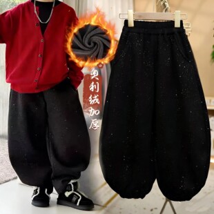 【850g超厚葵花绒】2026新年款男女儿童宽松休闲裤加绒满天星阔腿
