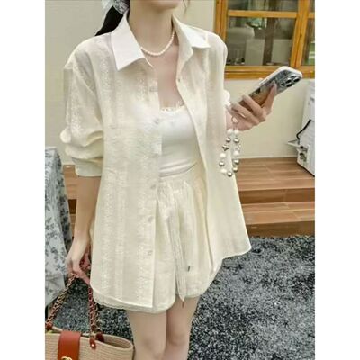 甜美天丝薄款提花防晒夏季纯色衬衫透气韩版设计感上衣休闲衬衣