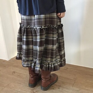 色秋季新款复古学院风韩国ins磨毛价格花边拼接半身裙