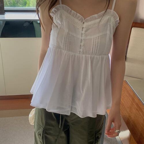 已出货尺码更新韩国chic夏季新款温柔风甜美花边气质减龄吊带衫