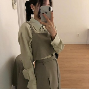 半身裙套装 韩国chic春日吊带背心 高腰绑带中长款