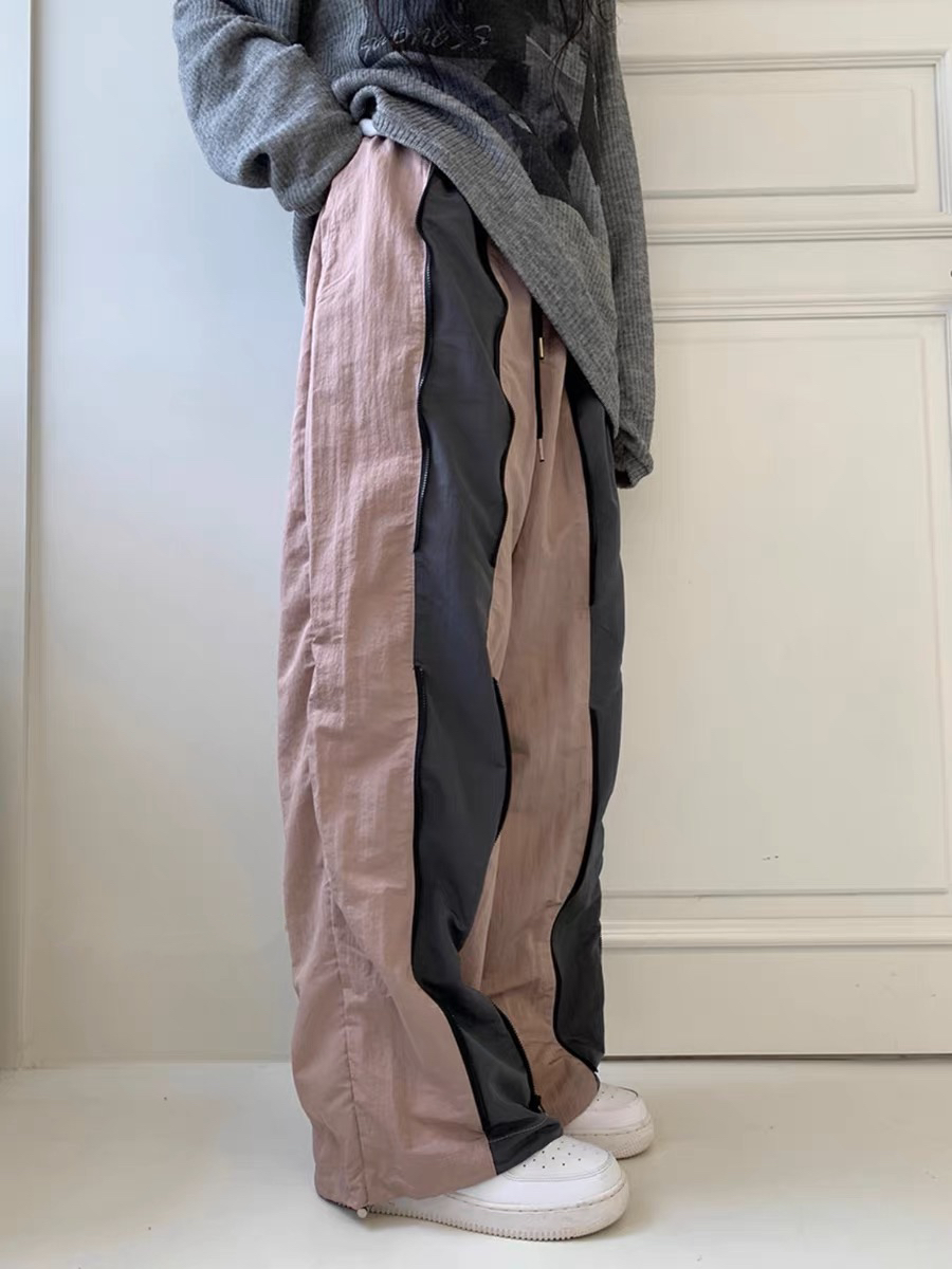 秋季韩国城市机能拉链装饰尼龙防水休闲长裤运动复古宽松