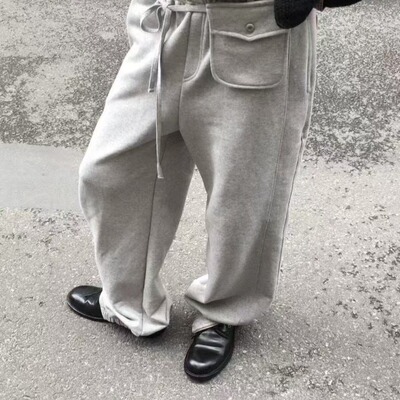 配小腰包加绒韩国设计重工复古拉链休闲哈伦裤运动长裤秋冬三色