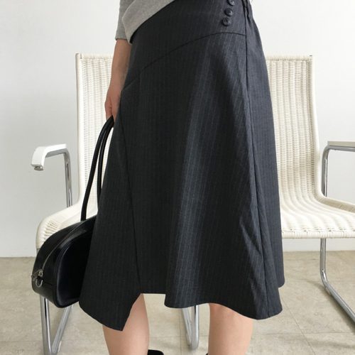 韩国chic 夏日 不规则 条纹 半身裙