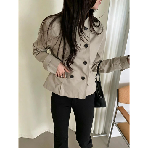 已出货 长袖修身显瘦风衣双排扣韩版翻领秋季女装短款上衣