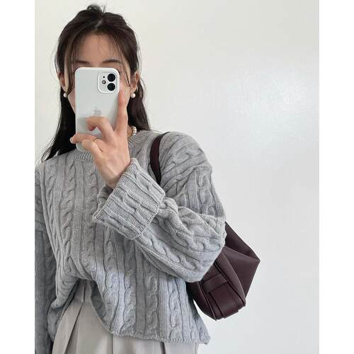 有货 韩国 ins 早秋 后开叉 设计感 长袖 麻花毛衣