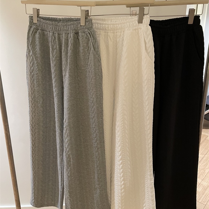 三色跑量款韩国秋冬扭麻花纹理立体夹棉宽松休闲直筒裤懒人长裤