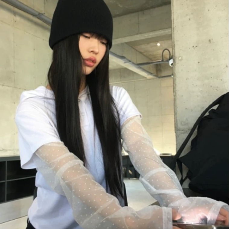 3色入 韩国ins千禧年复古小众短袖连帽波点网纱袖子假两件T恤纯色