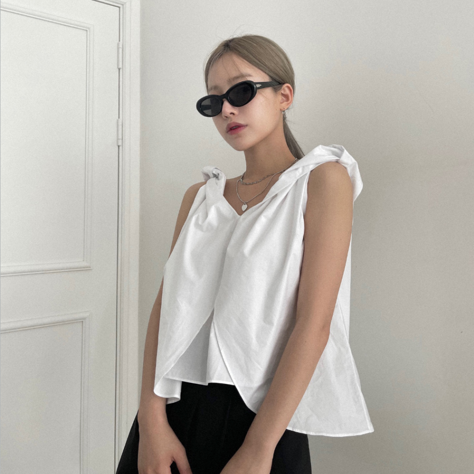 韩国chic 夏日设计感 双层扭结 吊带背心