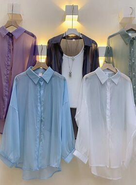 多彩超仙珠光防晒衬衫女士新款夏季薄款宽松长袖防晒服防紫外线