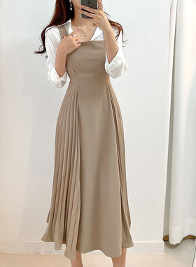 独家定制 褶皱吊带连衣裙长款连衣裙外穿吊带裙