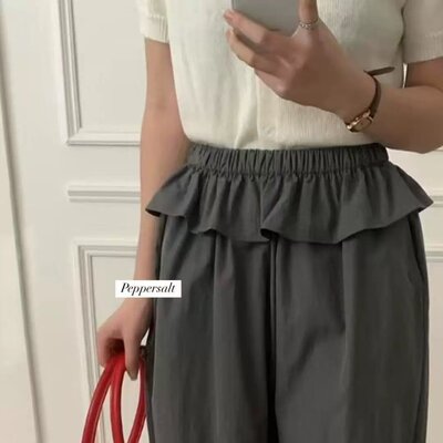 春款三色入韩国ins少女可爱日系荷叶花边小裙摆纯色长裤薄款