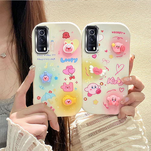 适用于vivo Y53S T1X手机壳 IQOO Z3 Z5X贴公仔可爱保护套 电镀边框TPU全包软壳