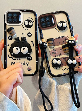 适用于OPPO A93 4G/F17Pro手机壳Reno4F Reno4Lite硅胶软防摔全包边保护套 创意卡通贴公仔情侣