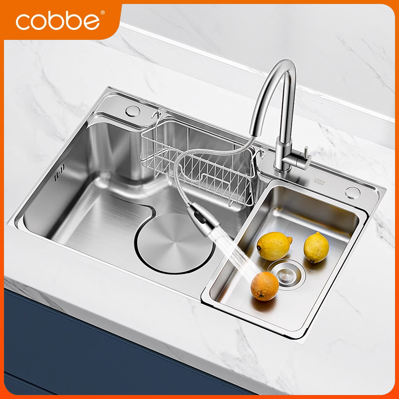 卡贝日式大单槽卡贝厨房家用洗菜盆304不锈钢枪灰黑色纳米水槽