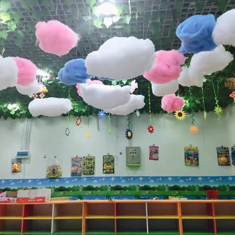 幼儿园彩色棉花云朵装饰道具