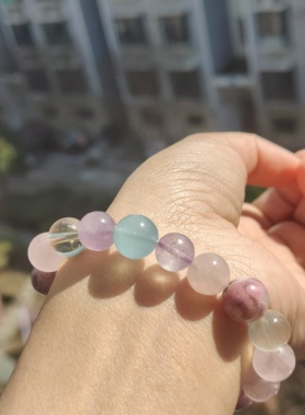 天然水晶多宝手串单圈淡紫色系手链饰品礼物送女友闺蜜生日礼物