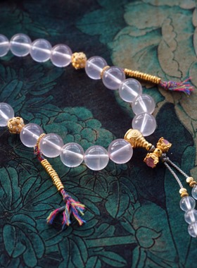 天然粉水晶十八子手持手链女款搭配紫云母碧玺送女友闺蜜925银