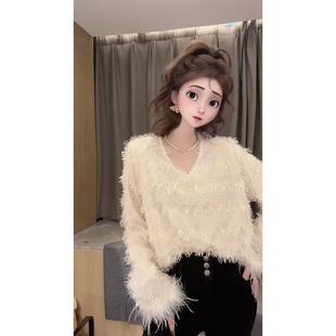 V领亮片流苏百搭显瘦潮 女长袖 2025年早春新款 时髦洋气公主风衬衫