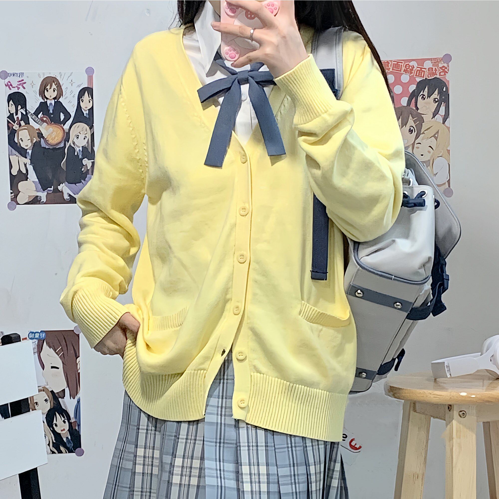 日系纯色开衫外套基础款百搭毛衣校供感jk校服女生纯棉长袖针织衫