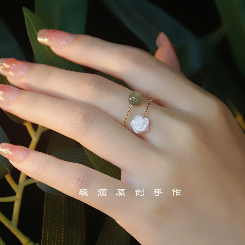浮生花*新款和田玉戒指女复古轻奢高级感气质指环ins小众设计礼物