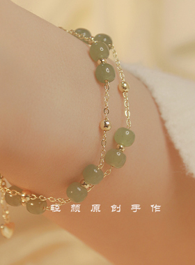 原创天然和田玉ins小众双层设计