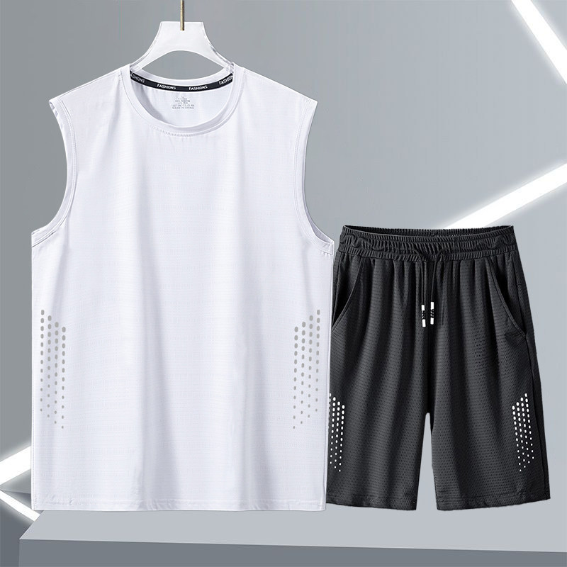 男士潮流无袖坎肩背心男套装圆领运动服夏季薄款短裤一套休闲搭配