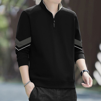 2025新款春秋长袖卫衣男士打底衫春秋新款设计感半拉链潮男秋衣