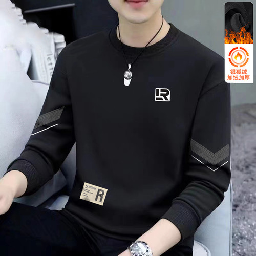 【发货快】秋冬季男士卫衣宽松加绒套头圆领打底衫长袖T恤大码百�