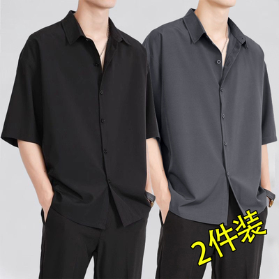 短袖衬衫男2025新款外穿日系纯色潮牌翻领半袖夏季痞帅休闲外套潮