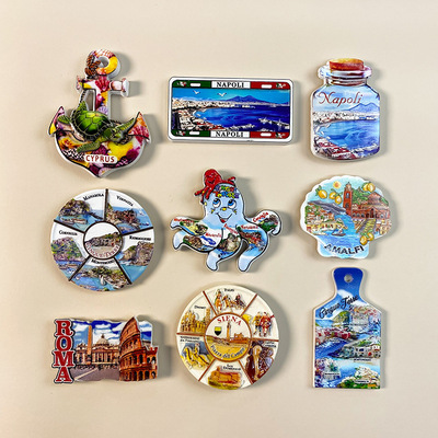 欧洲意大利各地地标旅游冰箱贴纪念装饰创意多景点圆盘磁吸冰箱