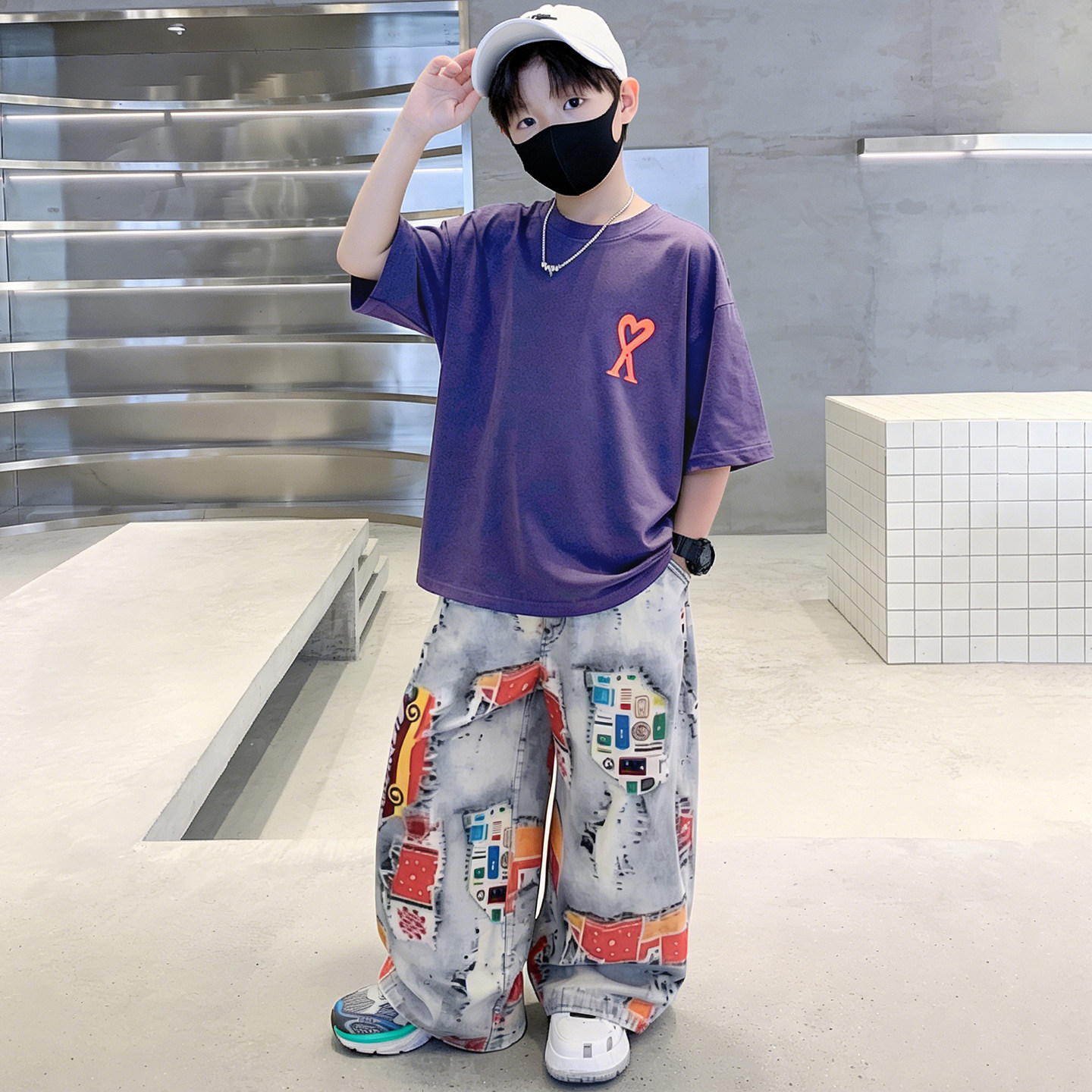 男童夏装短袖套装2026新款中大童夏季男孩薄款儿童帅气时髦上衣潮