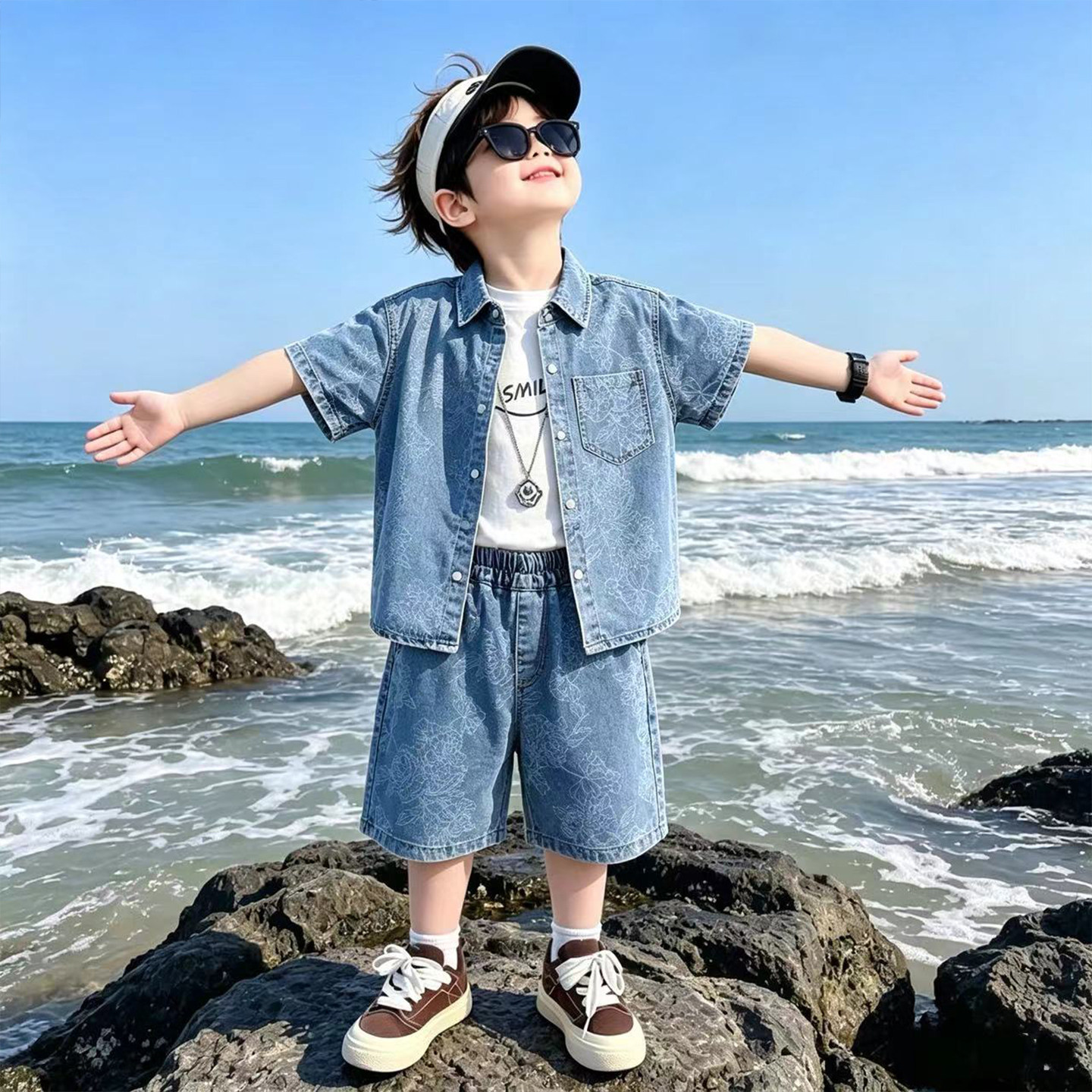男童夏季牛仔套装2026新款洋气宝宝韩版宽松短裤两件套痞帅小男孩