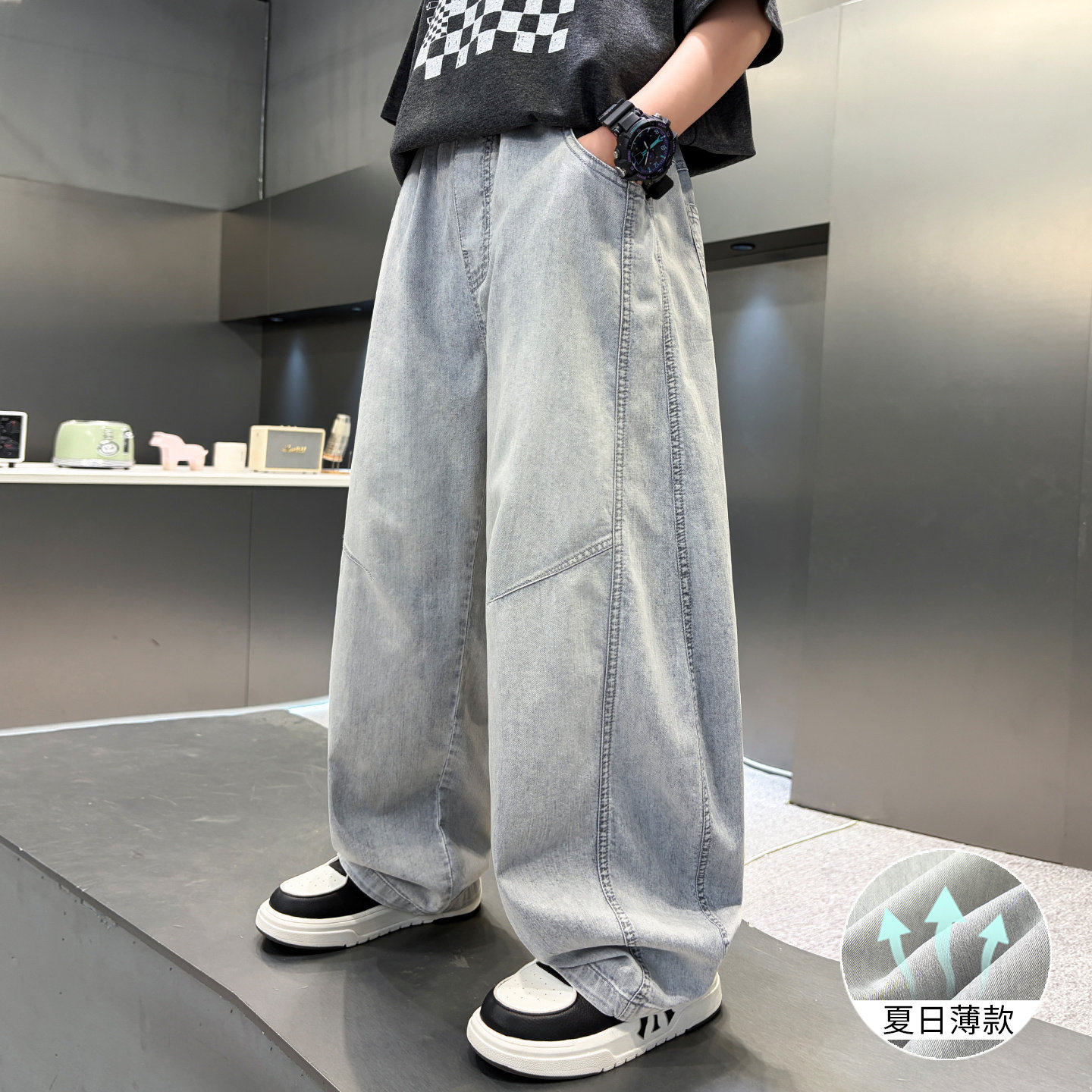 男童夏装裤子2026新款大童夏季男孩宽松儿童直筒薄款牛仔长裤帅气