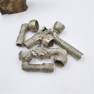 传统老式苗银烟袋锅 铜镀银烟锅头 浮雕刻花仿古烟锅子旱烟袋配件