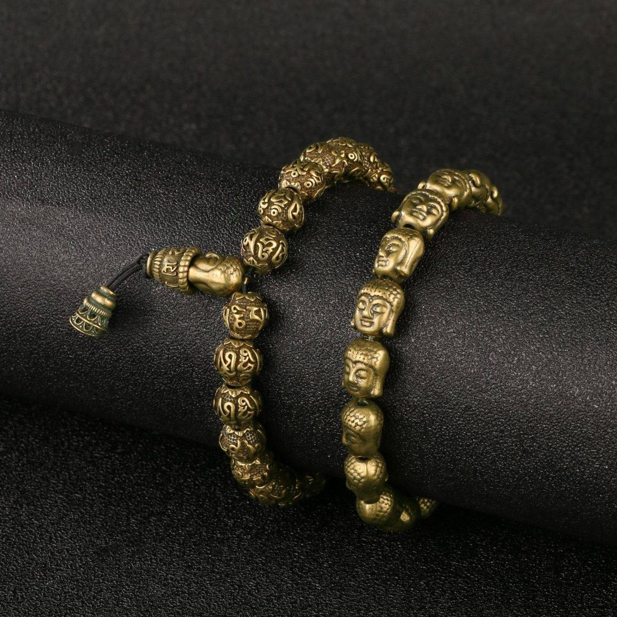 黄铜纯铜六字真言手链男士潮流复古招财貔貅佛珠手链转运手串佛头