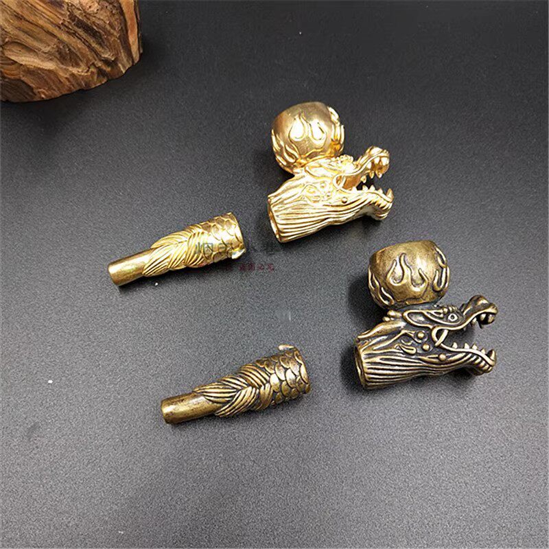新款立体雕刻龙头旱烟锅旱烟嘴复古古玩烟锅头老式手工旱烟袋配件