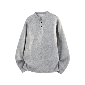 4万件华棉280g2026春款英伦雅痞亨利领长袖T华棉3D冷光T2595特P18，男装T恤，电商A030-1