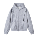 3千件华棉420g2026春款双拉链结构拼接连帽卫衣白底WY607特P45，男装卫衣，电商A030-1